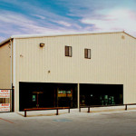 Steel tan commercial storefront building