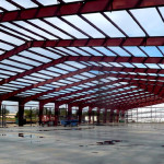 Industrial storage red steel framing