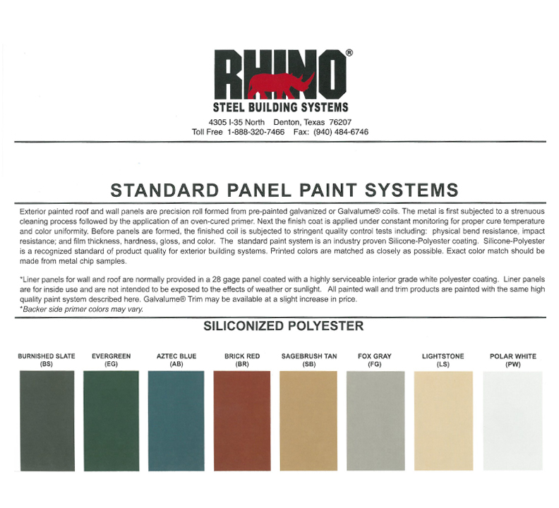 Steel Building Colors Charts