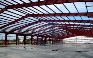 Photo of a steel-framed warehouse going up in Texas.