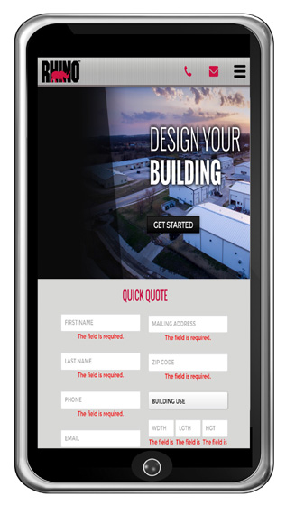 Image of the RHINO steel building cost estimator on a smart phone.