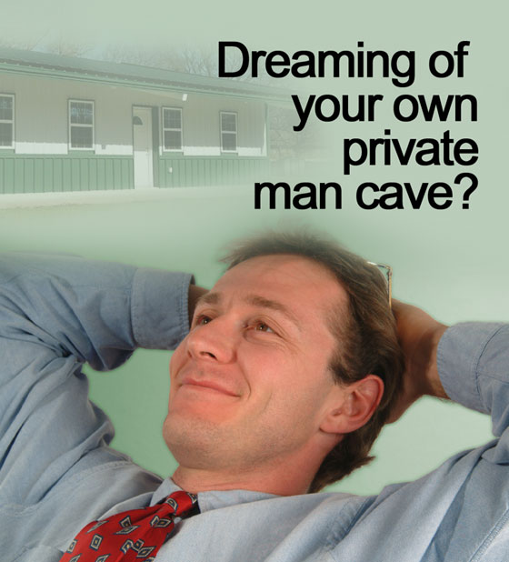 Smiling man dreams of what he could do with his own steel building man cave
