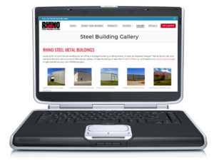 Photo of a laptop computer with the RHINO Building Gallery page on the screen.