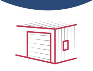Graphic of a metal building with trim.