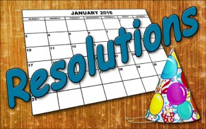 January 2016 calendar and party hat, with the caption "Resolutions"