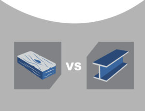 Iconic image depicting lumber versus rigid steel prefab buildings.