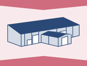 blue and red graphical representation of a steel building being expanded