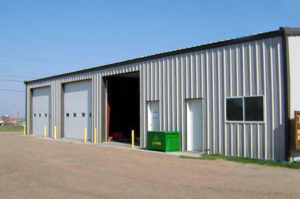 Photo of one of RHINO's 50 x 80 prefab metal building kits.