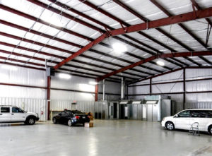 Photo of interior of one of roomy RHINO's prefab metal buildings.