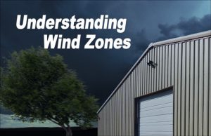 Image of dark, blustery, stormy day with metal building in the foreground