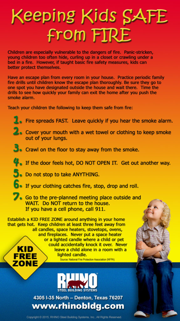 An infographic with seven tips for Keeping Kids Safe from Fire