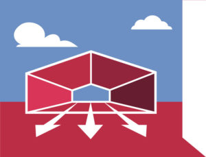 Icon depicts the open space possible only with steel warehouses and distribution centers.