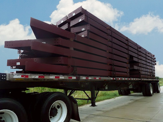 Steel building parts on a truck