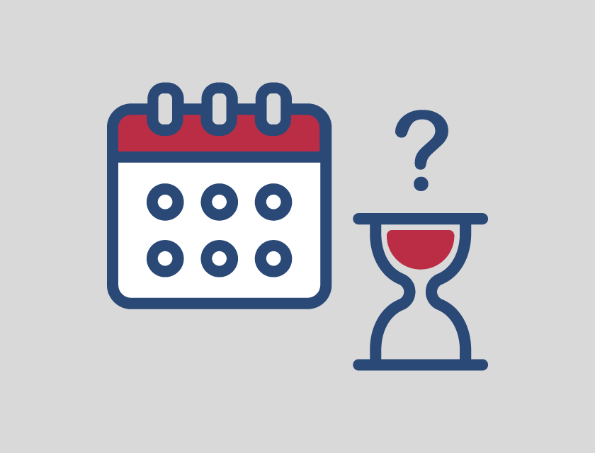 Calendar icon and sand timer icon with question mark